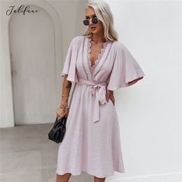 New Arrival Sexy Lace Bandage Dress Women Spring Summer Fashion Butterfly Sleeve Slim Purple High Waist Dress For Women 210415