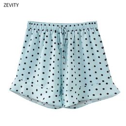 Zevity women fashion polka dot print ruffles Shorts ladies elastic waist bow tied casual shorts pantalone cortos P825 210603