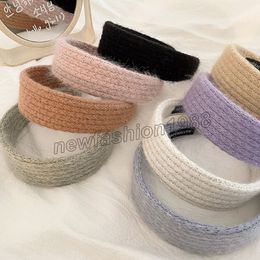 Sweet Girl Rainbow Solid Colour Knitted Wool Hair Hoop Autumn Winter Headwear Pure-colored Women Hair Accessories Headbands