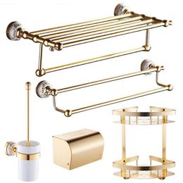 Bath Accessory Set Aluminium Gold Hardware Accessories Towel Tissue Rack Bar Ring Toilet Brush Holder Sets Soap Basket Corner Shelf Couple Cu