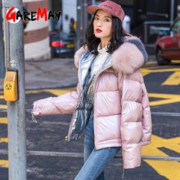 fox fur collar women's winter jacket female loose short down coat white duck thick warm Parka women 210428