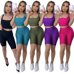 Womens yoga tracksuits outfits 2 piece set women summer clothes shorts casual sleeveless sportswear sport suit selling klw6586