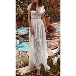 Summer Women Long Beach Up Transparent White Lace Sexy Maxi Tunic Dress 210415