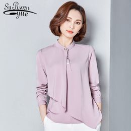 Large size women tops and chiffon blouses spring fashion Lady long sleeve blouse Stand collar 2781 50 210521