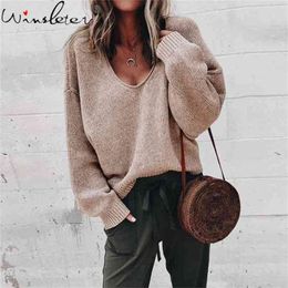 -coming Autumn Winter V Neck Pullovers Sweaters Primer Shirt Long Sleeve Korean Casual Loose Knit Top T05011B 210421