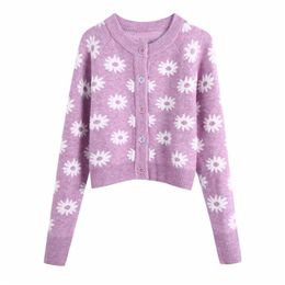 Women Autumn Warm Floral Sweaters O-Neck Long Sleeve Single Breasted Cardigans Female Fashion Street Sweet Sweater Clothes 210513