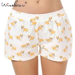 Corgi Print Cute Sleep Bottoms Knitting Cotton Pyjama Shorts Women Multi Dogs Styles Elastic Waist Loose pijamas B61002 210421