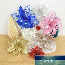 Glitter Christmas Flower Hollow Artificial Heads Merry Decorations Home Xmas Tree Ornament Year Gifts