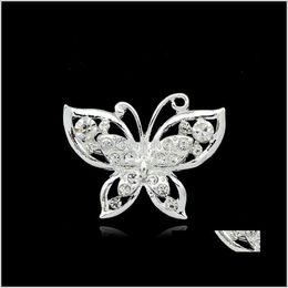 Pins, Jewelry Drop Delivery 2021 Fashion Sier Plated Hollow Brooch Clear Rhinestone Crystal Butterfly Animal Brooches Pins Party Costume Clot