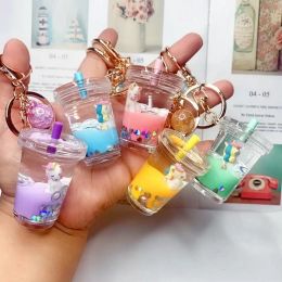 keychain Acrylic Milk Drinks Tea Cups Party Favour Keychain Little Daisy Unicorn Moving Liquid Key Chain for Kids Bag Pendant Toys Birthday Gift