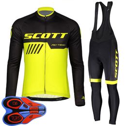 Spring/Autum SCOTT Team Mens cycling Jersey Set Long Sleeve Shirts Bib Pants Suit mtb Bike Outfits Racing Bicycle Uniform Outdoor Sports Wear Ropa Ciclismo S21042038