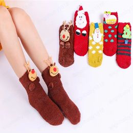 Christmas Women's Coral Fleece Floor Cute Socks Red Fleece Autumn Winter Thick Warm Socks Woman Socks