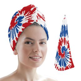 Towel Blue Red Tie Dye Women Hair Towels Bathroom Microfiber Quick Dry Shower Cap For Home