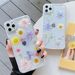 Giltter Daisy Dry Flower Phone Cases For iphone 12 11 Pro Xs Max Xr X 7 8 plus Clear Back Cover Soft Shell