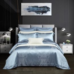 Bedding Sets Customizable Luxury Set Silk And Cotton Jacquard Duvet Cover With Pillowcase Bedsheet/Fitted Sheet Queen King 4pcs