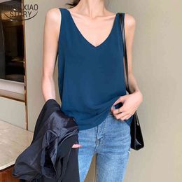 Korean Fashion Clothing White Shirts Woman Womens Tops and Blouses Chiffon Vest Summer Sleeveless V-Neck Plus Size 9821 210508