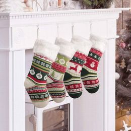 Christmas Stocking Xmas Tree Hanging Decoration Ornaments Fireplace Knitted Socks Candy Gift Bag Festival Decorations YFAX3077