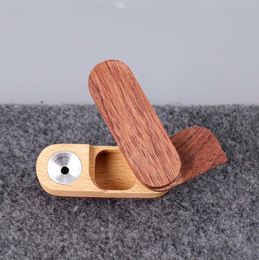 Natural Wood Portable Smoking Dry Herb Tobacco Storage Box Stash Case Fold Rotate Pipes Mini Innovative Design Filter Mouthpiece Handmade Wooden DHL Free