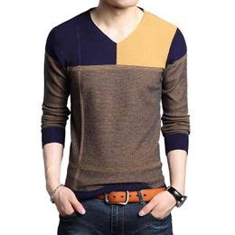 BROWON Men Autumn Sweater Long Sleeve Male Color Match Casual Splicing Design Slim s Outwear 210809
