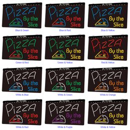 TC1364 Pizza By the Slice Bar Pub Light Sign Dual Colour 3D Engraving