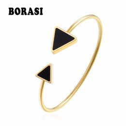 Borasi Bracelets & Bangles for Women Geometric Triangle Stainless Steel Charms Bracelet Gold Colour Bangles Jewellery Party Gift Q0719