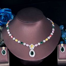 ThreeGraces Classic Colourful CZ Crystal Necklace and Earrings Set for Women Luxury Wedding Banquet Jewellery Accessories T0634 H1022