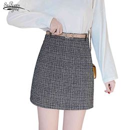 Fashion Plaid Mini Skirts Women with Sashes High Waist Sexy Casual Vintage Winter Warm Skirt Female Jupe Femme 7797 50 210508