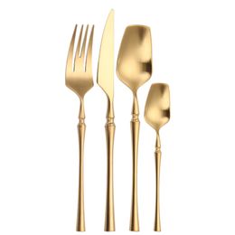 Matte Gold Cutlery Set 4 Pieces Spoons Forks Knives Flatware Cutlery Sets 18/10 Stainless Steel Cutlery Set Golden Tableware Set 211012