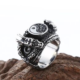 Cluster Rings Punk Yin Yang Taiji Vintage Silver Colour Ethnic Fashion Dragon Claw Metal Ring For Men Retro Jewellery Bague Hemme