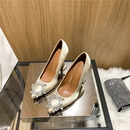 Woman High Heels Designer Dress Shoes Butterfly Buckle Rhinestone Heels Silk Leather Upper Non slip Sole Bridesmaid Party Shoe 35-41