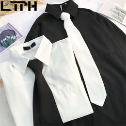 Korean loose Plus Size Clothes shirts vintage blouses for women With tie outer wear Long Sleeve chic tops Spring 210427