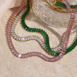 Luxury Christmas Jewellery Gift for Ladies Square Tennis Chain Choker Necklace Green Pink White Black Crystal