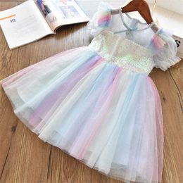 Little Princess Party Dress for Girls Sequined Evening Gown Girls Birthday Dress Crystal Fashion 3-8T Kids Casual Holiday Wear Q0716