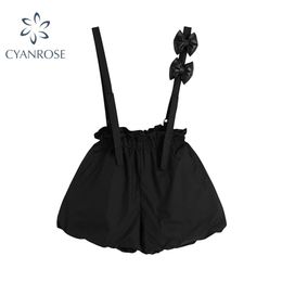 Sweet Lolita Shorts For Girl Summer Fashion Gothic Black Elasic Waist Lantern Pants Bows Design Casual Ladies Strap 210515