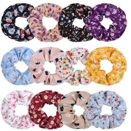 Hair Scrunchies Retro Floral Large Intestine Hairband Elastic Hair Ties Ropes Girls Ponytail Holder Colourful Hair Accessories 12 Colours BT6555