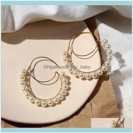 Jewelrynatural Pearl Gold-Plated Big Earrings Female Ins Wind Elegant Temperament Wrapped Meniscus Hoop & Hie Drop Delivery 2021 S159Z