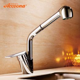 Accoona Kitchen Faucets 360 Rotate Pull Out Single Hole Ceramic Plate Contemporary Kitchen Faucet Sink Cold/ Water A5410 210719