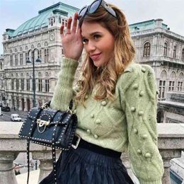 Vintage Women Elegant Green Sweaters Fashion Ladies Knitted Short Pullovers Casual Female Cute White Sweater Girls Chic 210812