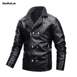 Mens Leather Jackets Motorcycle Stand Collar Zipper Pockets Male Vintage PU Coats Biker Faux Leather Fashion Outerwear 210518