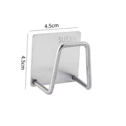 Stainless Steel Free Punching Strong Creative Hook rack Metal Plug Storage RackS Kitchen Sponge Draining Holder KKB7674