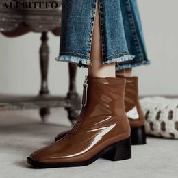 ALLBITEFO real genuine leather women boots fashion brand women heels shoes ankle boots for women autumn office ladies shoes 210611