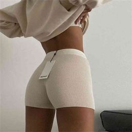 Casual Fashion White Women Knitted Biker Bodycon Shorts Summer Cotton Sweat Mini Sexy Femme Black 210714