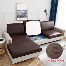 Leather Sofa Seat Cushion Cover Waterproof Chair Cover Stretch Washable Dustproof Removable Slipcover 1/2/3/4Seat Sofa Protector 211102
