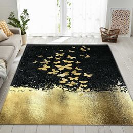 Nordic Style 3D Rug for Bedroom Imitation Leather Pattern Parlor Kitchen Floor Area Rug Mat Gold Butterfly Living Room Carpet 210727