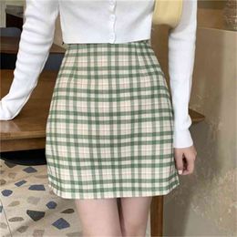 A-line Plaid Fashion Causal Slim Simple Female Women College Wind Basic Hig Waist Girl Mini Skirts 210522