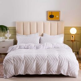 Simple White Bedding Set Wave Cube Jacquard Duvet Cover with Pillowcase Set Twin Full Queen King Size Bedclothes 210706