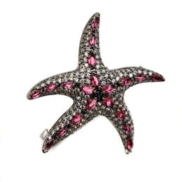 marquise brooch UK - Pins, Brooches Chic Vintage Micro Pave CZ Dancing Black Starfish Brooch Marquise Cut Pink Stone Deco Statement Sea Star Pin Women Beach Jewe