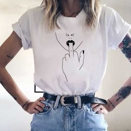 2021 Summer Street Style Middle Finger Print T Shirt Women Y2K White Tshirt Camisas Red Nails 90s Hip Hop Punk Women Shirt Tops X0628