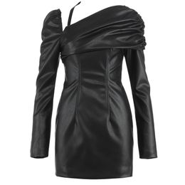 Sexy PU Leather Woman Dress Spring Autumn Winter Women Black Bodycon Ladies Clothing 210515