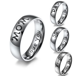 6MM Stainless Steel Band Mother Dad Daughter Son Gifts Family Jewellery Ring Engraved I Love You Christmas Gift